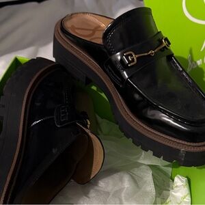 Sam Edelman Black Loafers with Gold Accent